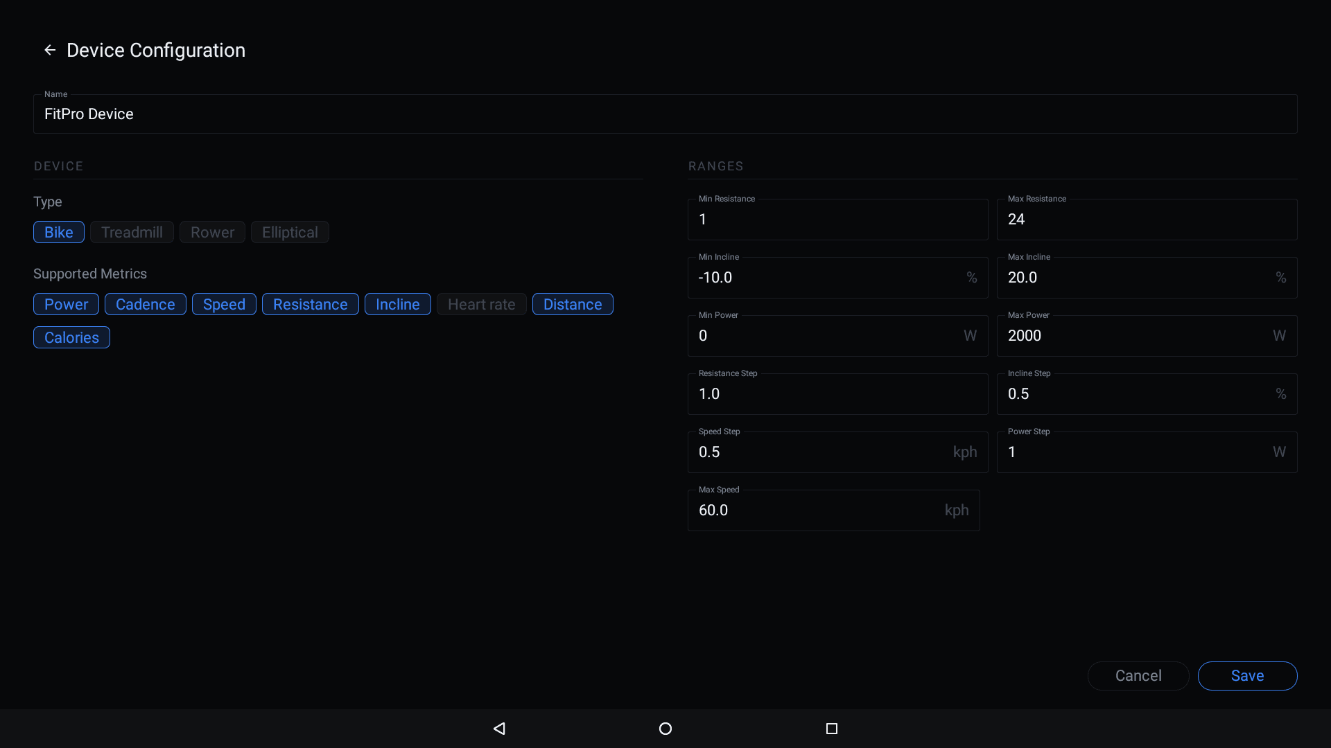 Device Configuration screen
